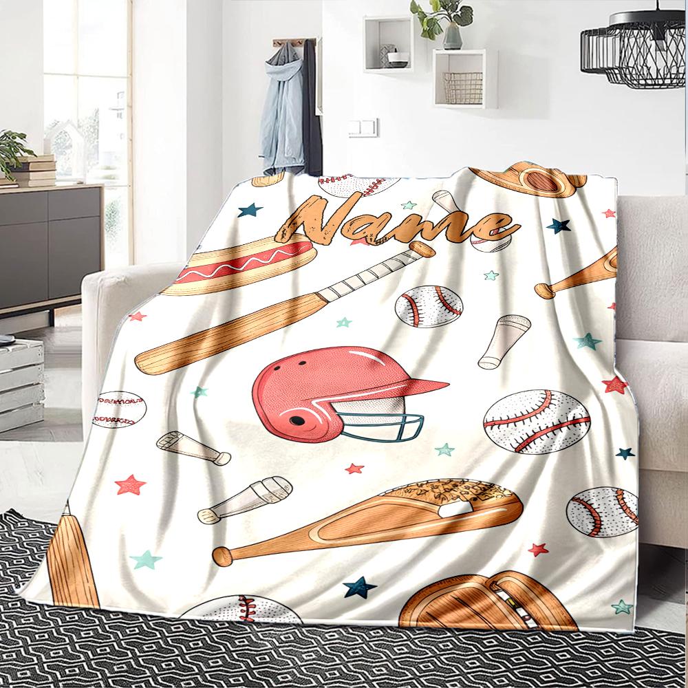 Custom Name Baseball Theme Printed Blanket - Perfect for Couch, Bed, Travel & Outdoor Use | Machine Washable, Cozy & Durable.