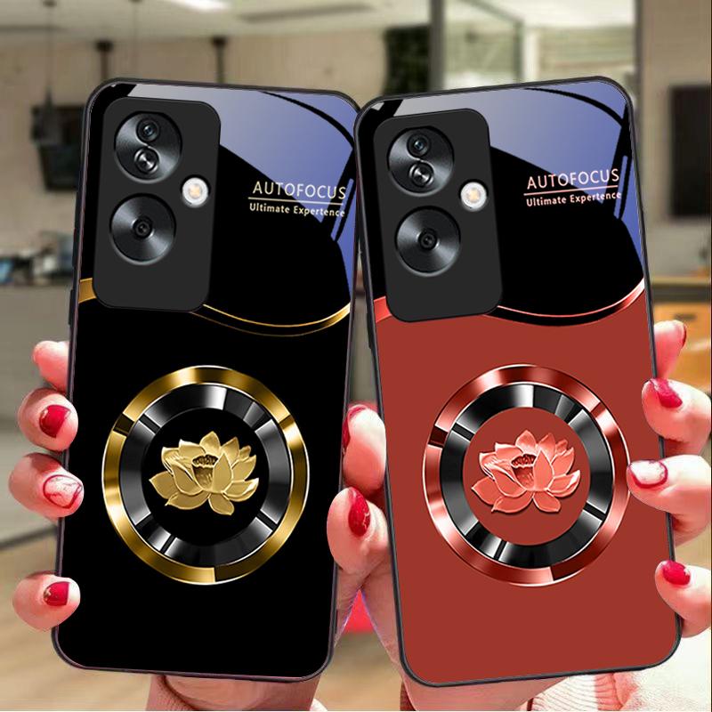 Kreis Lotus Gold Für Oppo A79 5G 58 78 74 60 4G Reno 11F Realme GT 6 11 Note 50 10 C55 X2 Gehärtetes Glas Schwarz Handyhülle