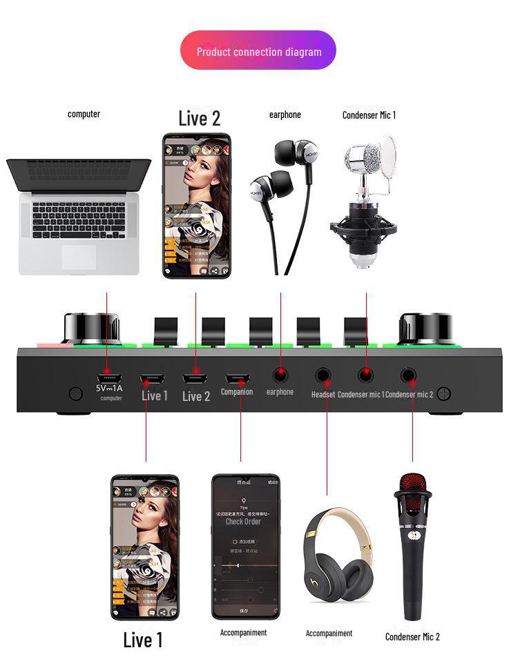V9 Live Sound Card Microphone for Douyin, Karaoke, and Shouting -  Condenser Mic Ideal for Fast Hand Anchors.