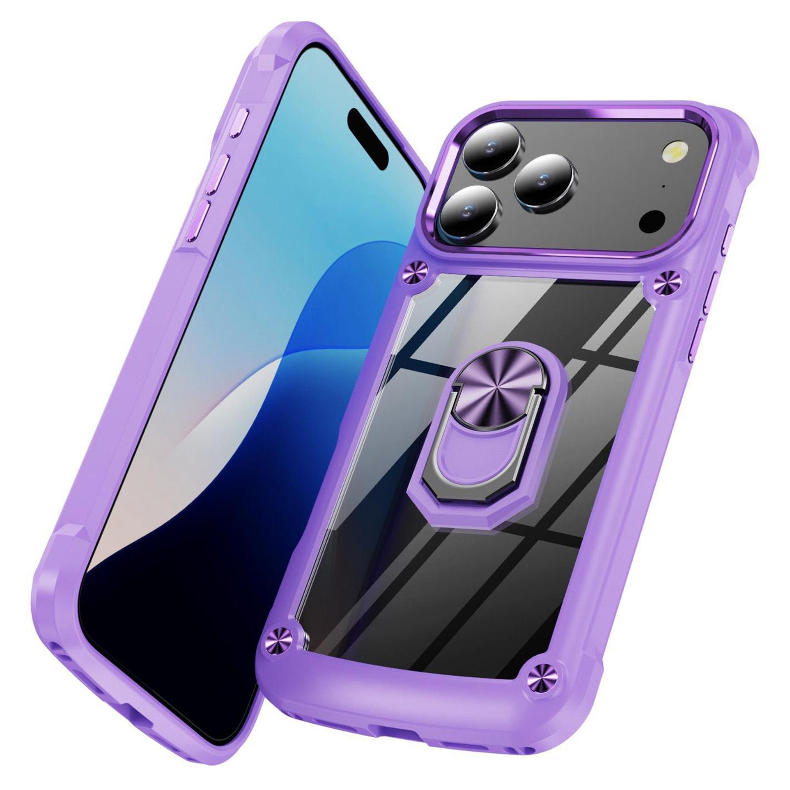 

For iPhone 17 Pro Max Case Alloy Lens Frame PC+TPU Kickstand Phone Back Cover Blue