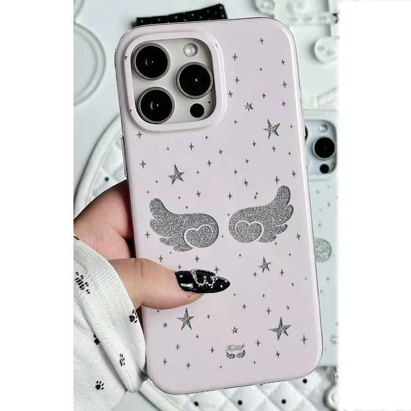 Korean Ins Star Wings Phone Case for Samsung Galaxy S26 S25 S24 S23 S22 S21 FE Ultra Plus 4G 5G Feather Texture Back Cover