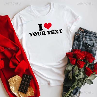 Miluji červené srdce Váš text Tričko Ležérní móda Volné Streetwear Oblečení pro páry Letní styl Hip Hop Harajuku Ženy Muži Trička