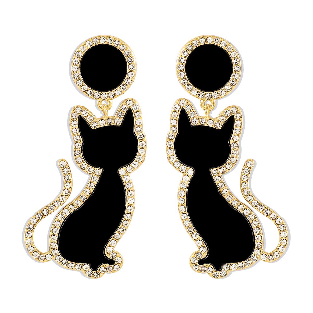 

Уникальные серьги-подвески в виде кошки с масляными каплями и блестящими стразами для девочек чёрный