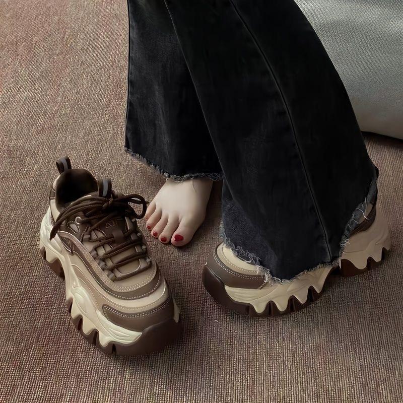 Fried Street Dad Shoes Women's Feet Small 2025 Autumn New Lazy Platform Muffin Casual Sneakers