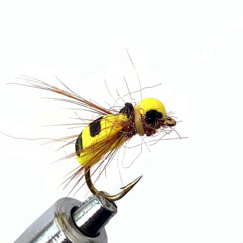 25Pcs/Box Yellow Simulation Bee Dry Fly Floating Foam Flies Trout Bass Perch Fly Fishing Flies Lure Size #10