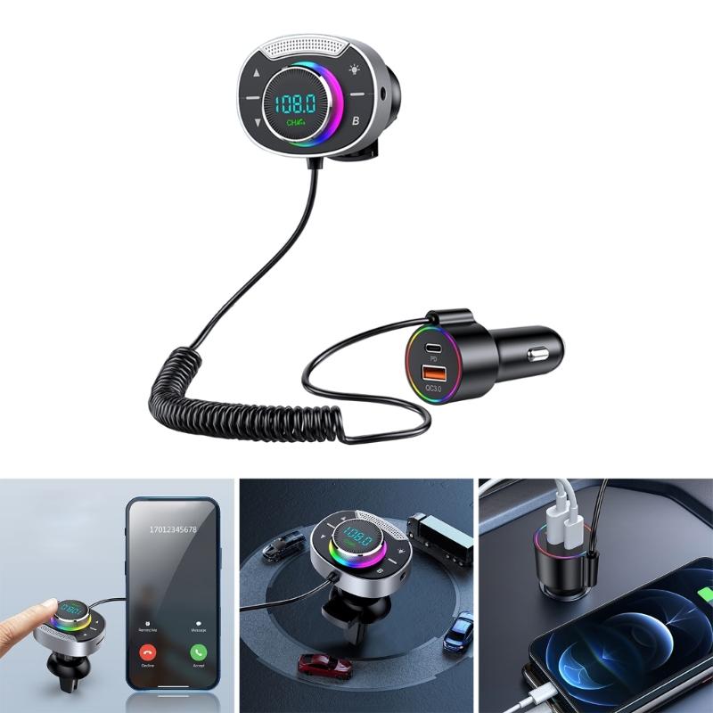 FM Transmitter with Bass Boosters Voice Assistant Radio Adapter Support Card U-disk MP3 Player Air Vent Installation
