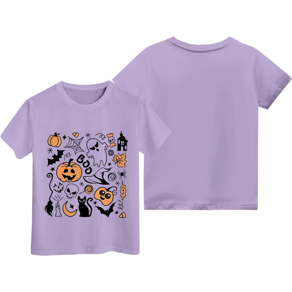Kids Halloween Printed Short Sleeve T-Shirt, Round Neck Loose Fit Casual