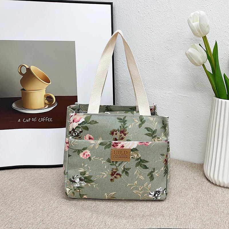 

Эстетичная сумка для ланча с цветочным принтом, изолированная, большой вместимости, сумка для бенто, сумочка с милым кошачьим узором для школы, работы, путешествий, пикника