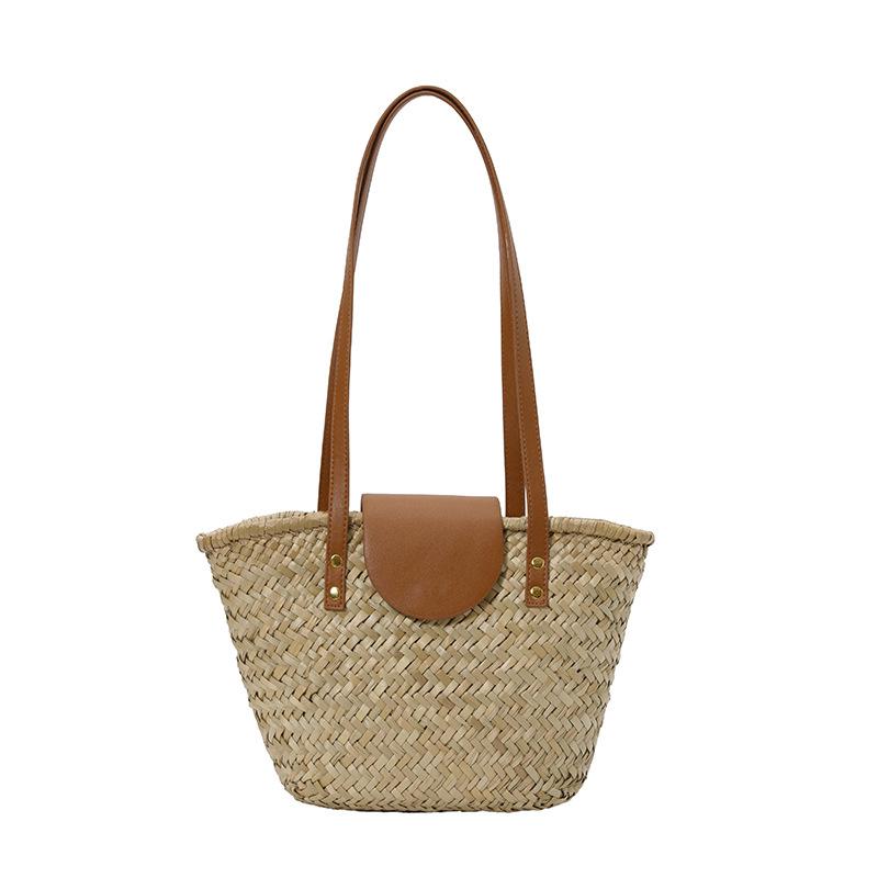 Minimally Designed One Shoulder Woven Bag with A New Cover Made of Natural Grass Vine Woven Bag for Vacation Beach, Versatile Woven Bag for Women