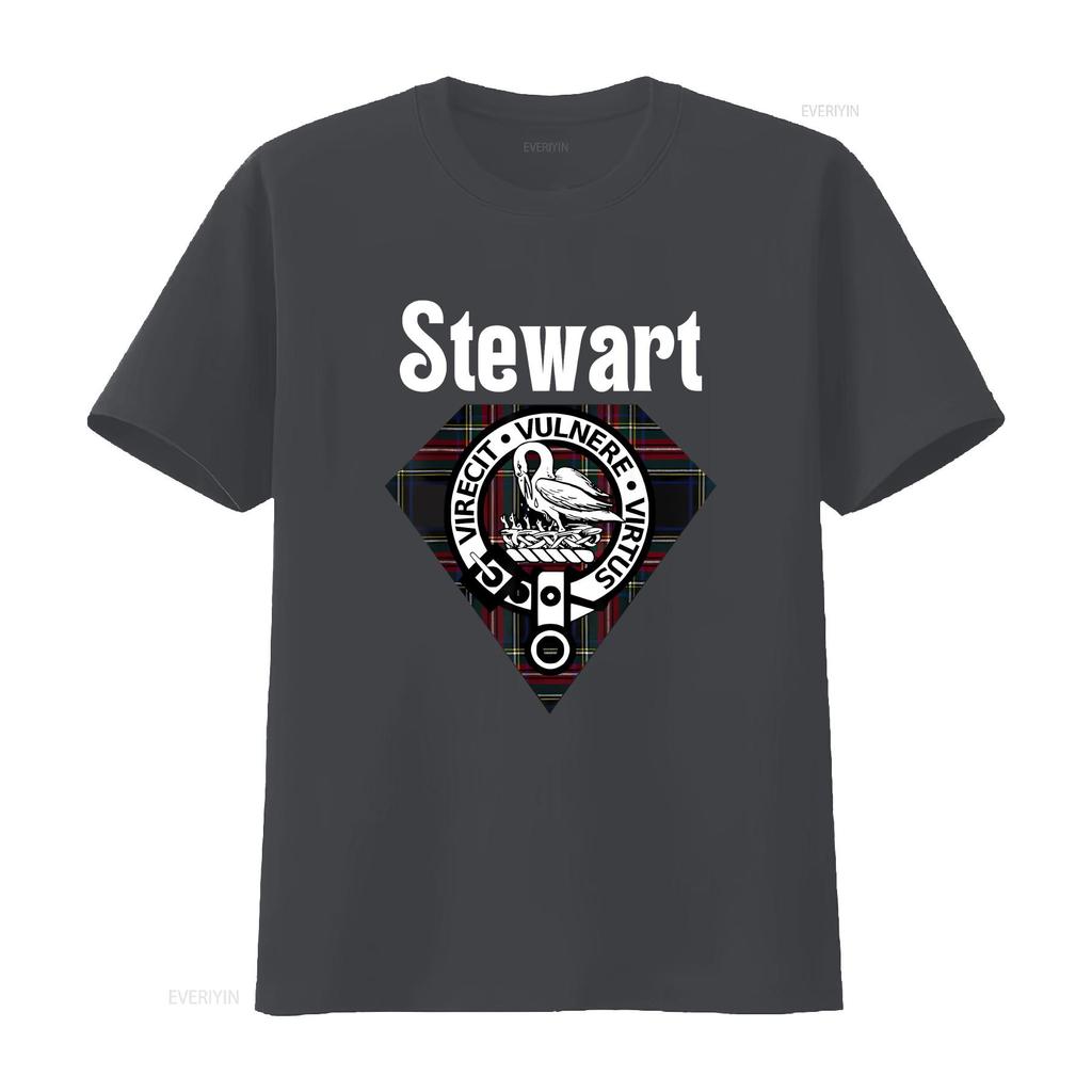 Stewart Clan Scottish Name Coat Of Arms Black Tartan T Shirt Vintage Washed Slightly Breathable Casual Graphic Stylish Vintage