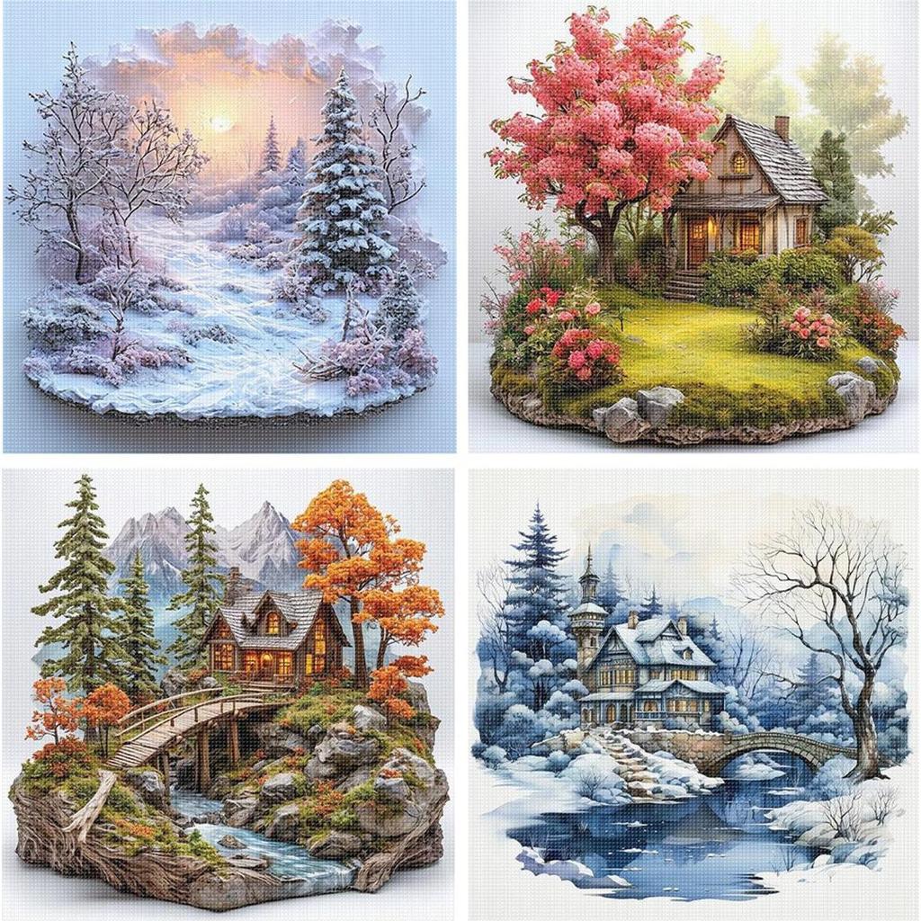Scenery Printed Cross Stitch Kit 50x50cm DIY 11CT Embroidery Craft Set Decor