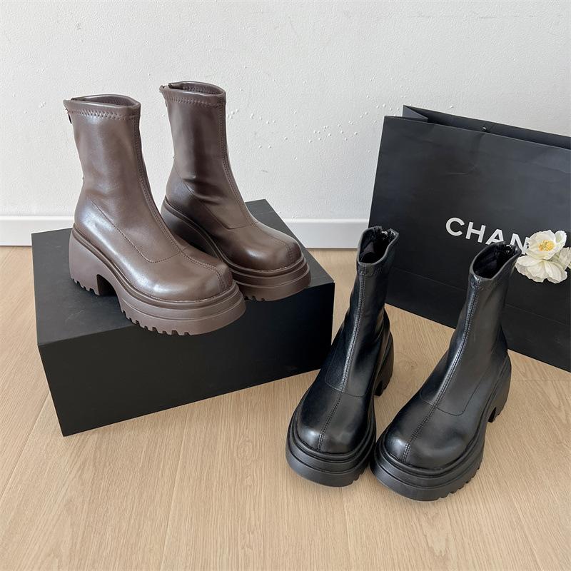 British style small man black thick-soled western cowboy boots women's 2025 new autumn retro thick heel Martin boots