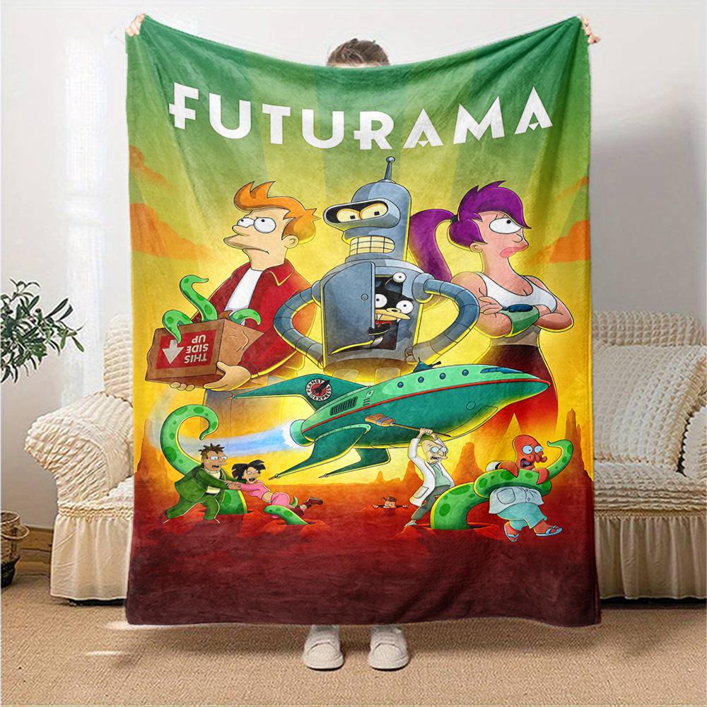 Futurama Robots Aliens Adventure Flannel Blanket Super Soft Warm Cozy Blanket For Sofa Bed Office Travel Allseason Home Decor Gift