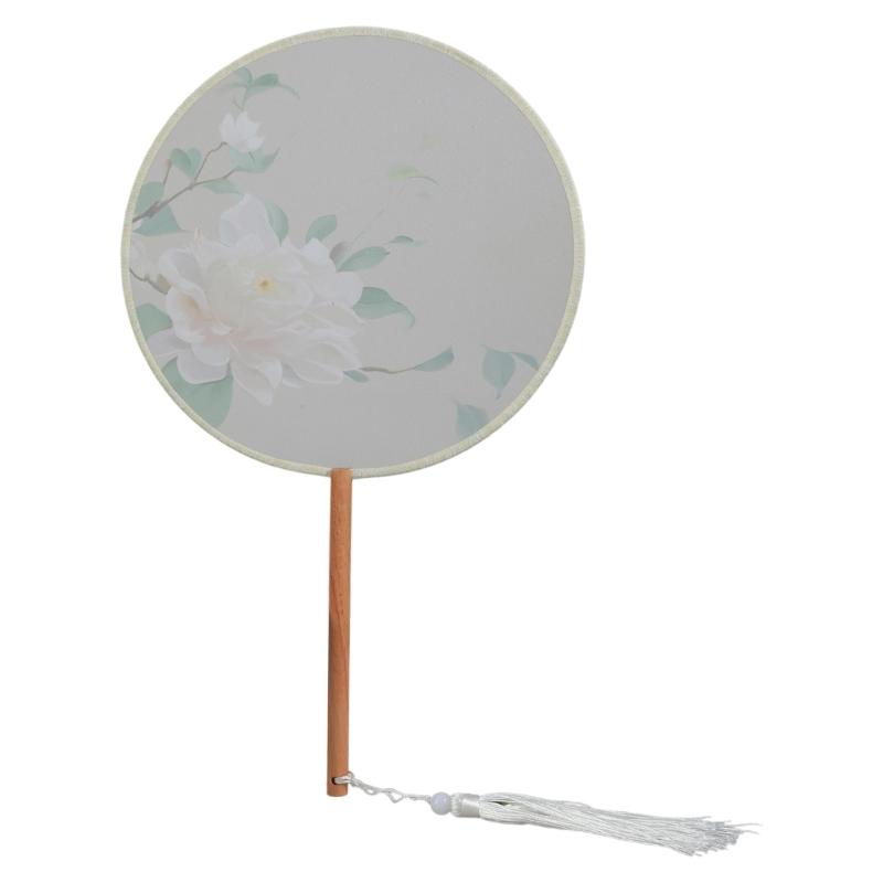 Chinese Fan with Pendant Handhelds Inks Painting Fan Tassels Round Silk Fan