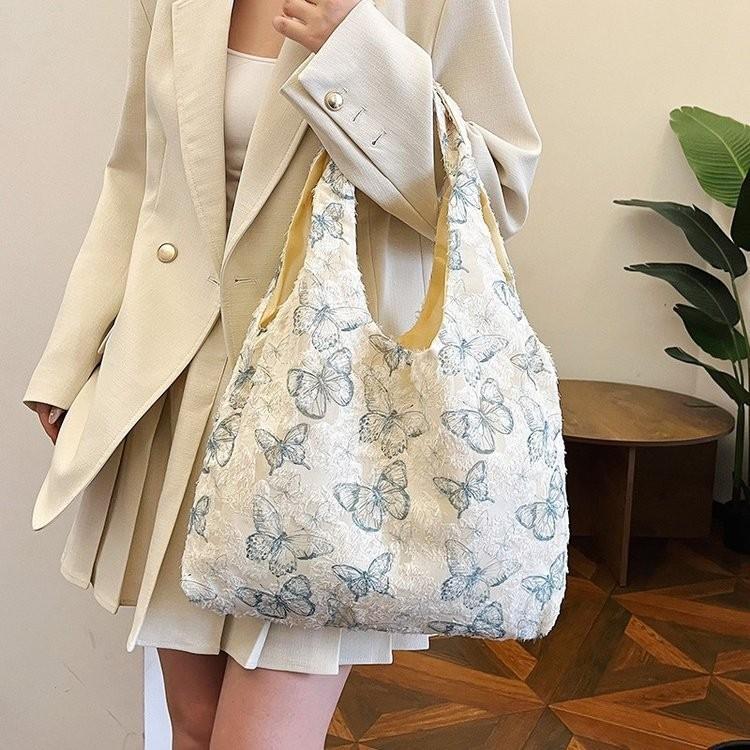 Stylish Korean Lace Butterfly Large Capacity Canvas Tote Bag For Women Ideal For Travel
