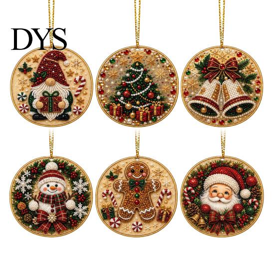 Indoor Outdoor Christmas Decorations 6 Pcs Pearl Art Ornaments, 2D Flat Acrylic Holiday Tree Pendant, Creative Ornaments Effect Hanging Decoration for