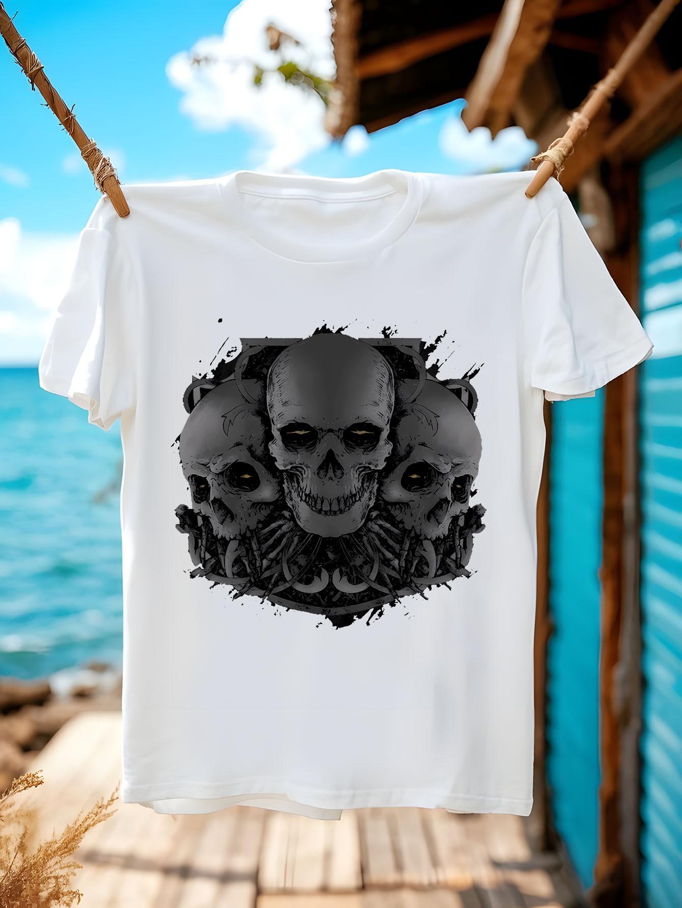 Heavy Metal Gothic Tshirt - White Tee with Black Gray Dou... XXL