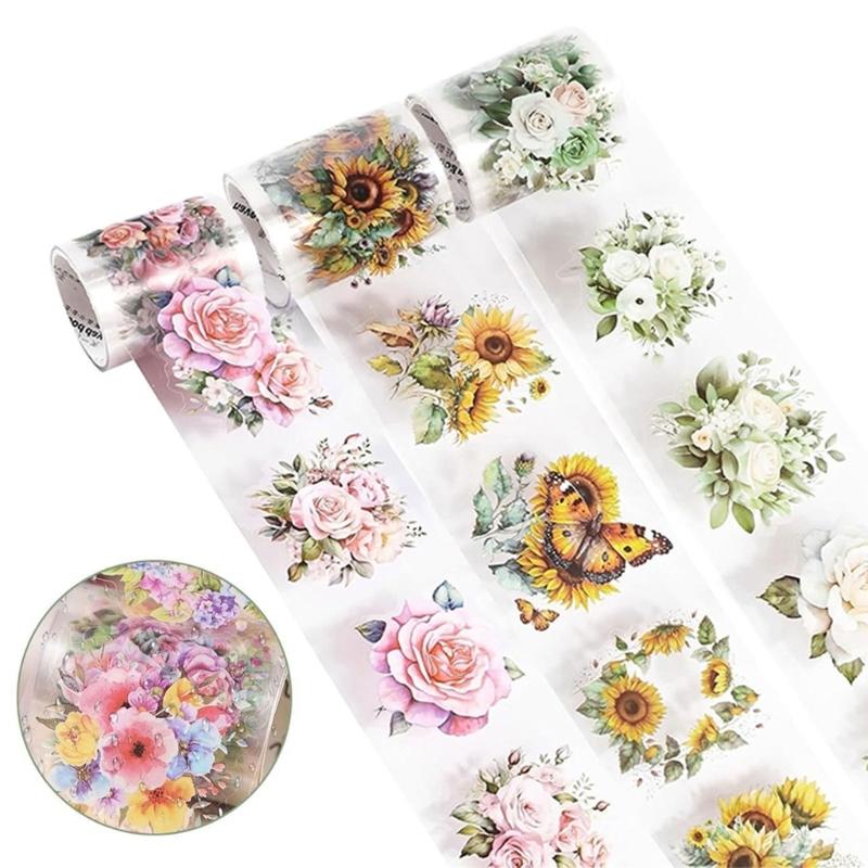 3Rolls Flower Sticker Scrapbooking Decorative Tape Aesthetic Masking Tape for Scrapbooking Journal Photo Album Notebook