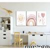 3 Pcs Nursery Canvas Wall Art Pink Sun Rainbow Hearts Posters Prints Boho Kids Room Pictures Wall Decor for Toddlers Children Baby Girl Bedroom Home