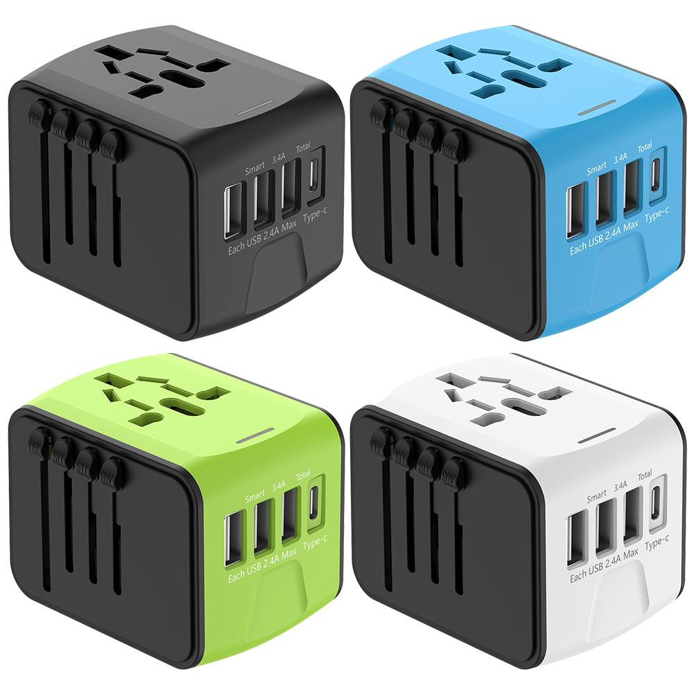 International Power Plug Adapter Portable Power Adapter Charger 3 USB and 1 Type C Ports for for USA EU UK AU Cell Phone Laptop
