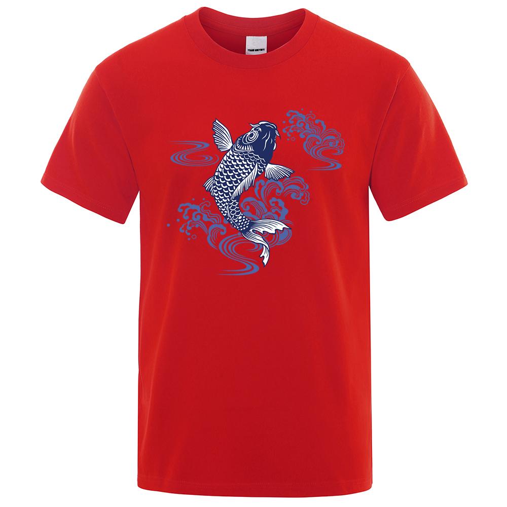 

Cyprinus Carpio Haematopterus Koi Мужские футболки Повседневные хлопковые мужские с коротким рукавом Дышащие топы больших размеров Одежда 3XL