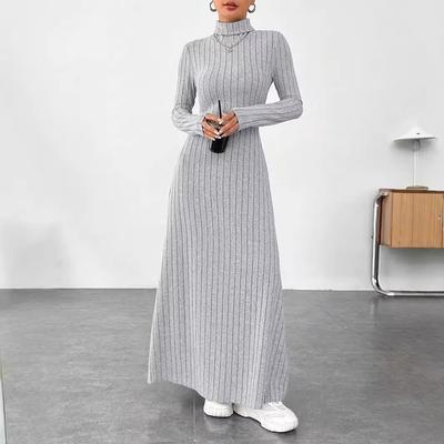Women's Long Sleeve Sweater Dress Turtleneck Collar Bodycon Dress Casual Elastic Knitted Maxi Dresses
