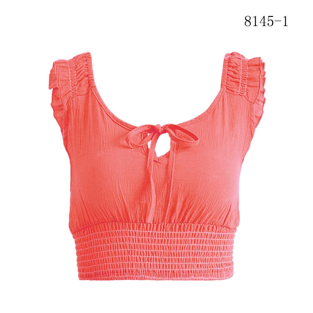 Wish popular, European and American lace-up T-shirt, women's slim-fitting waist short-sleeved T-shirt