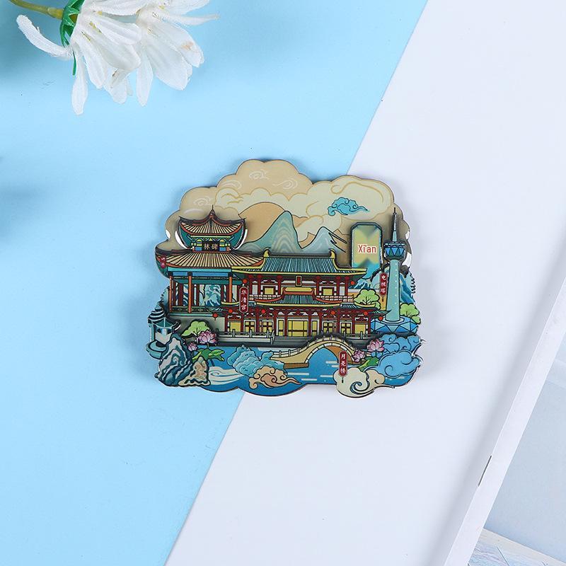 National City Scenic Cartoon Holz-Epoxid-Kühlschrankmagnet