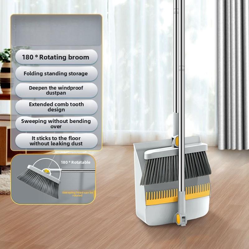 Magnetic Broom Dustpan Set Foldable Rotatable Pet Hair Sweeper with Thickened Comb No Tangle Soft Bristles for Floor Cleaning