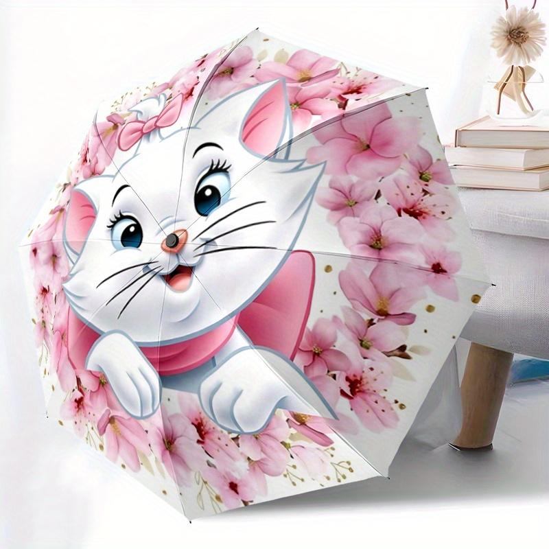 1pc Marie & Flowers Cartoon Umbrella, Portable 3-Fold Compact Umbrella, Suitable for Camping, Hiking and Travel, Ideal Easter Birthday Gift