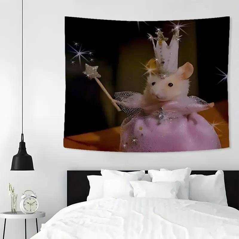 

Magic Princess Hamster Tapestry Polyester Wall Hanging Fairycore Kawaii Pet Decoration Bedroom Art Aesthetics Wall Decoration 74x94cm(29x37in)