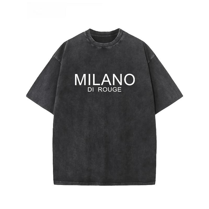 European Size Mens daily washed breathable T-shirt pure cotton with retro street print fashionable T-shirt retro loose short sleeved casual T-shirt