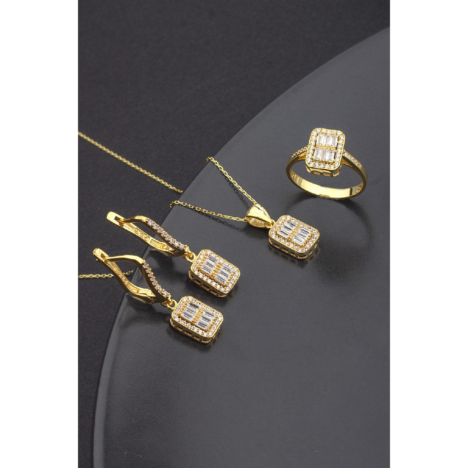 

925 Серебряный Багет Камень Трапеция Комплект Ювелирных Изделий 10