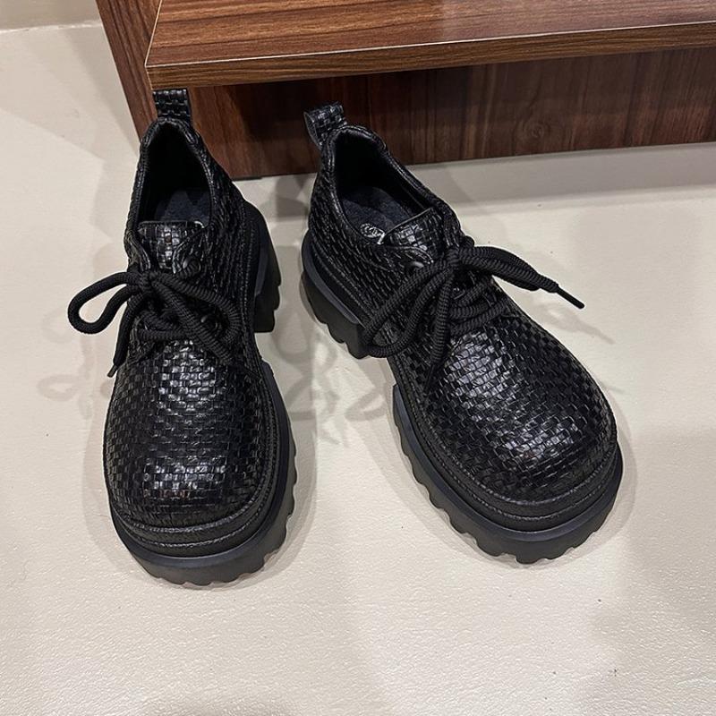 

Модные туфли на высоком каблуке и платформе с квадратным носком, женские плетеные туфли на шнуровке из маленькой кожи, универсальные дышащие туфли на платформе 39 чёрный
