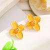Soft Pink Enamel Flower Stud Earrings with Gold Tone Accents for Women Elegant Style