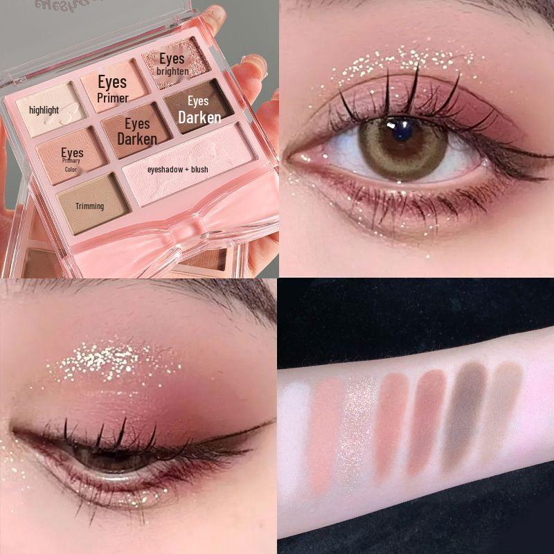 

Палетка теней для век из 8 цветов: Мерцание, Перламутр, Матовый, Хайлайтер, Контур и Румяна - Все в одном.