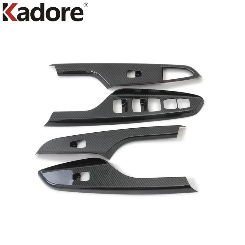 Car Interior Door Window Lift Switch Button Panel Cover Trim For Hyundai Kona Encino Kauai 2017- Carbon Fiber Accessories