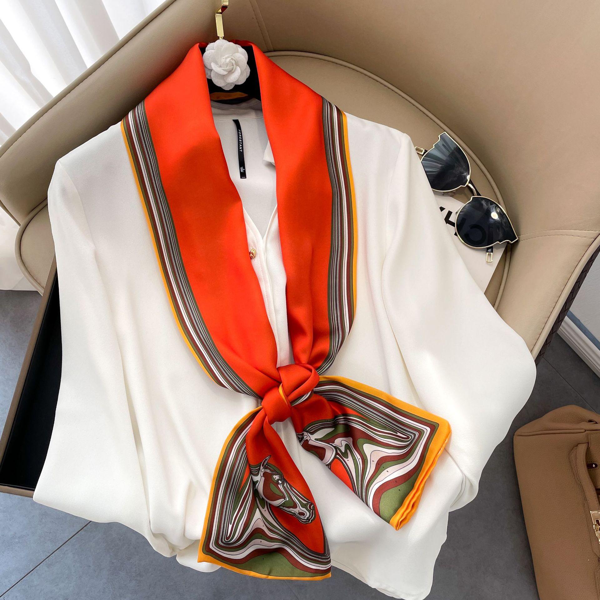 

Высококачественные роскошные шелковые шарфы, повязка на голову, шарфы, шейный шарф для женщин, шелковый шарф с цепочкой, женская декоративная шаль 150-17cm