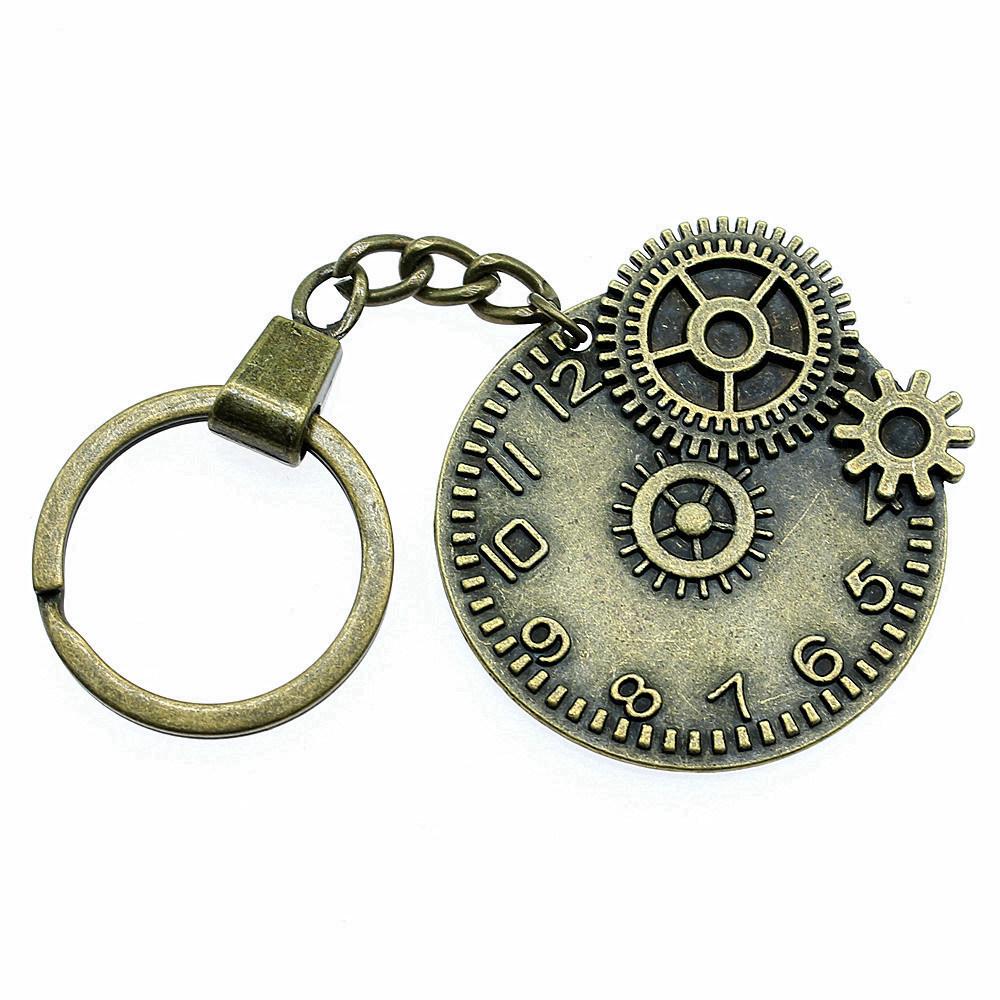 Ornate Gear Keychain Antique Style Punk Pendant Key Holder 30mm Ring