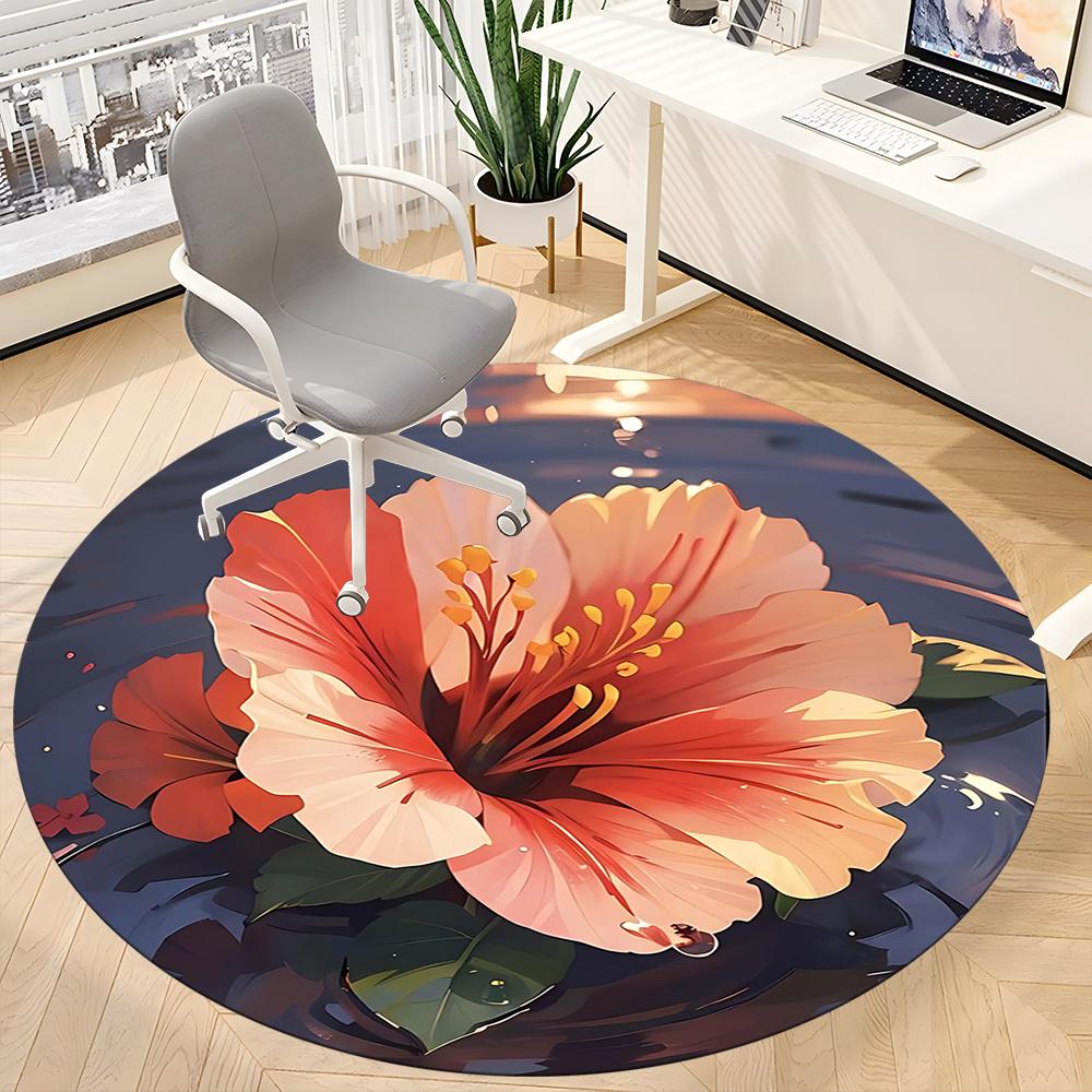 1PC Flower Bloom Office Round Area Rug, Indoor Mat Suitable ForOffice, Under Office Chairs Bedroom Living Room Home Decor, Room Deco G078