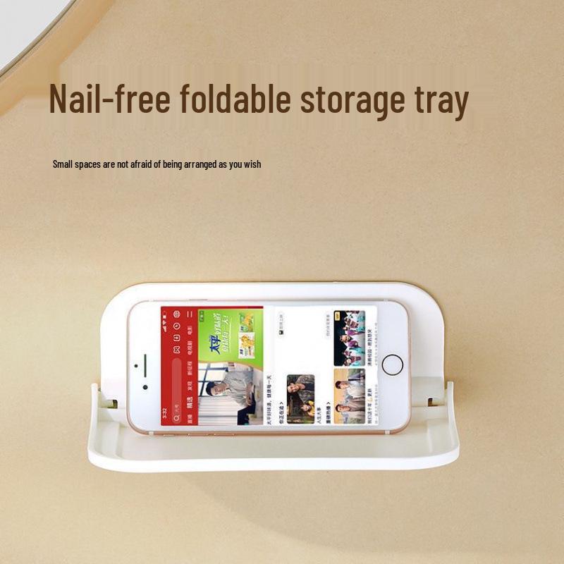 Wall-Mounted Foldable Bedside Storage Rack and Phone Holder