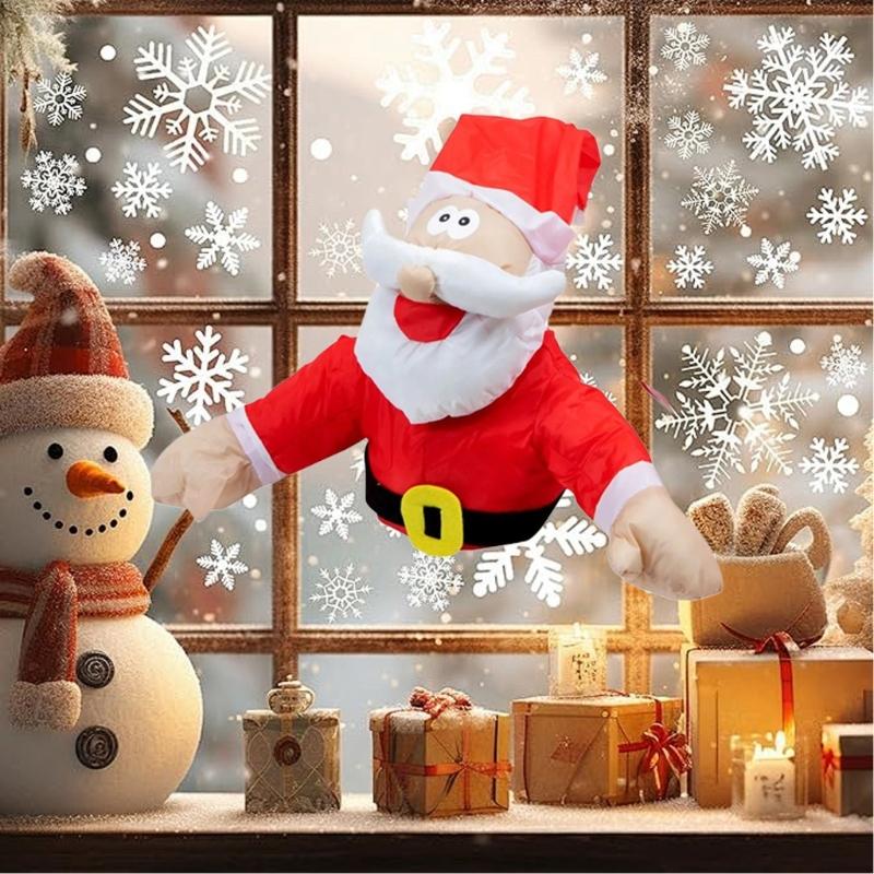 Animated Crashing Santa And Reindeer Window Decoration With Moving Legs Kicking Christmas Festives Home Decors Ornament