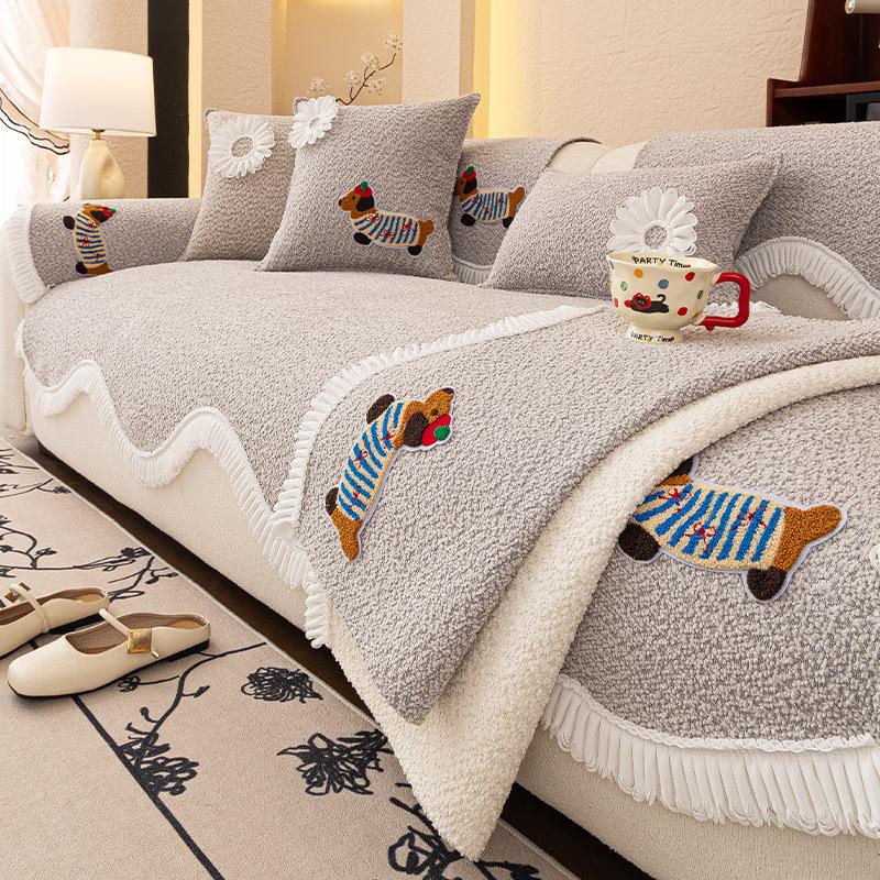 New Chenille Sofa Cushion Cartoon Cute Special-Shaped Sofa Cover Fixed Non-Slip One-Piece Seat Cushion