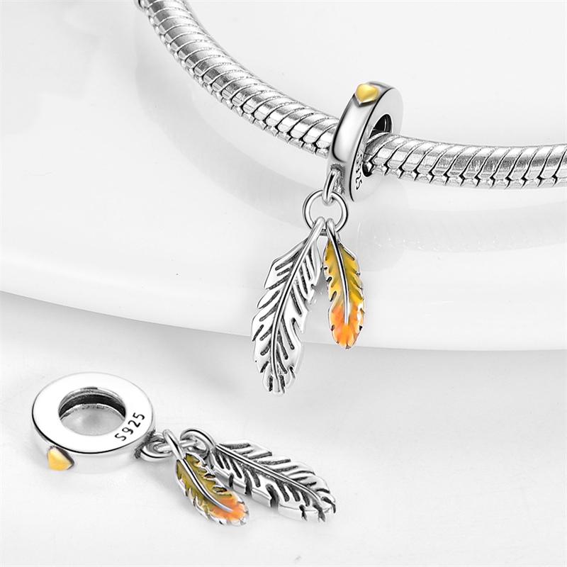 Copper Color Flamingos Feather Flowers Birds Charms Beads Fit Pandach Original Bracelets Fine Fashion Diy Jewelry Gift