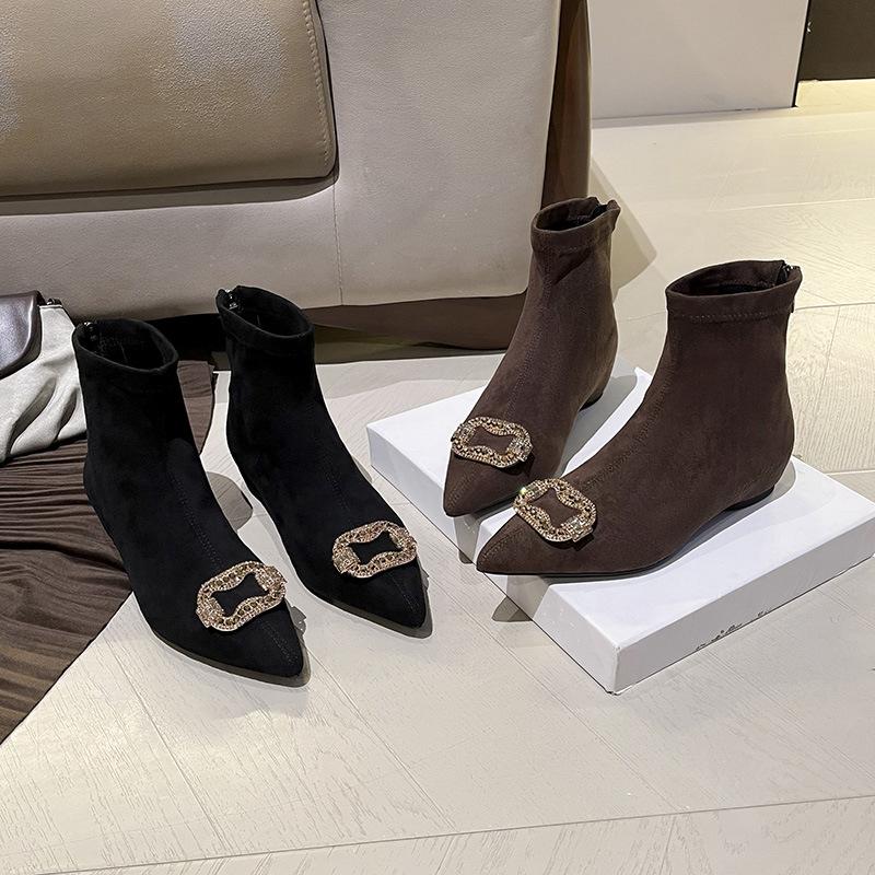European light luxury autumn and winter new inner height increase suede short boots women's fashion simple temperament pointed versatile thin boots