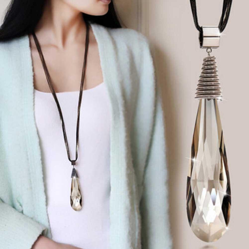 Women Ladies Water Drop Shaped Pendant Long Necklace Sweater Chain Jewelry shan Women Ladies Water Drop Shaped Pendant Long Necklace Sweater Chain Jewelry shan