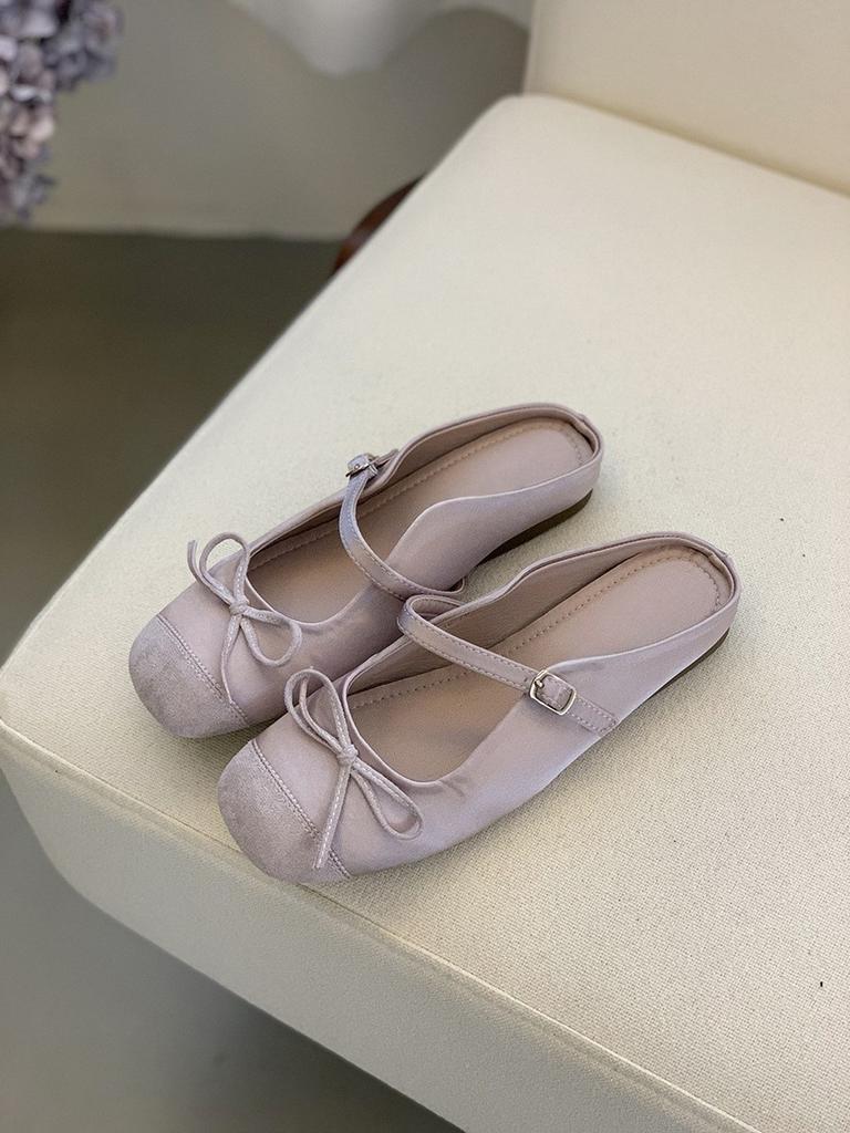 Gentle little red ballet style bag head half slippers women's 2025 spring and summer new bow retro Mary Jane shoes