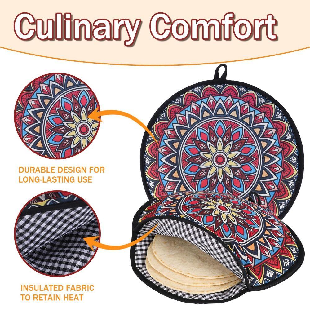 Microwavable Tortilla Warmer Pouch Insulated Heat Reusable Tacos Insulated Bag 12 Inch Keeps Warm Tortilla Keeper Camping