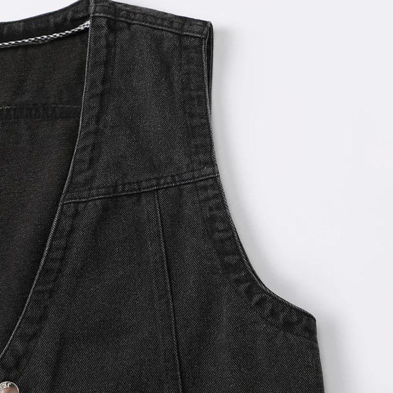 Denim Vest Jacket Summer Vintage Women Casual Solid Color Sleeveless Jean Jacket Top