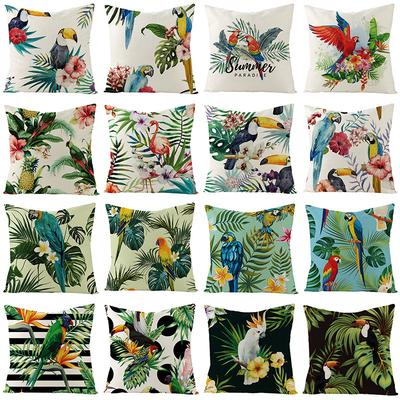 New Outdoor Waterproof Linen Pillow Case Tropical Green Leaf Cushion Cover